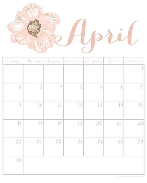 Free April 2017 Printable Calendar - Summer Adams