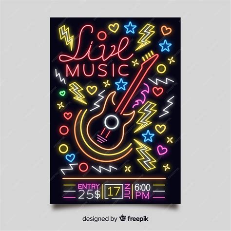 Free Vector | Neon light music poster template