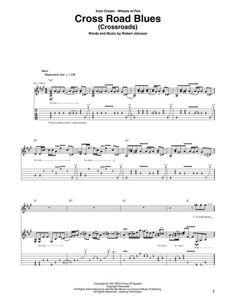 Cross Road Blues (Crossroads) Sheet Music | Cream | Guitar Tab