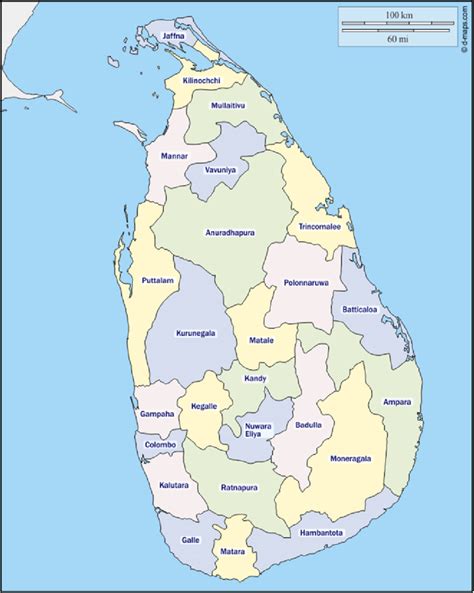 Map of Sri Lanka showing districts. Accessed free of charge from ...