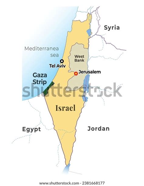 Israel Map Capital Jerusalem Highlighted Gaza Stock Vector (Royalty ...