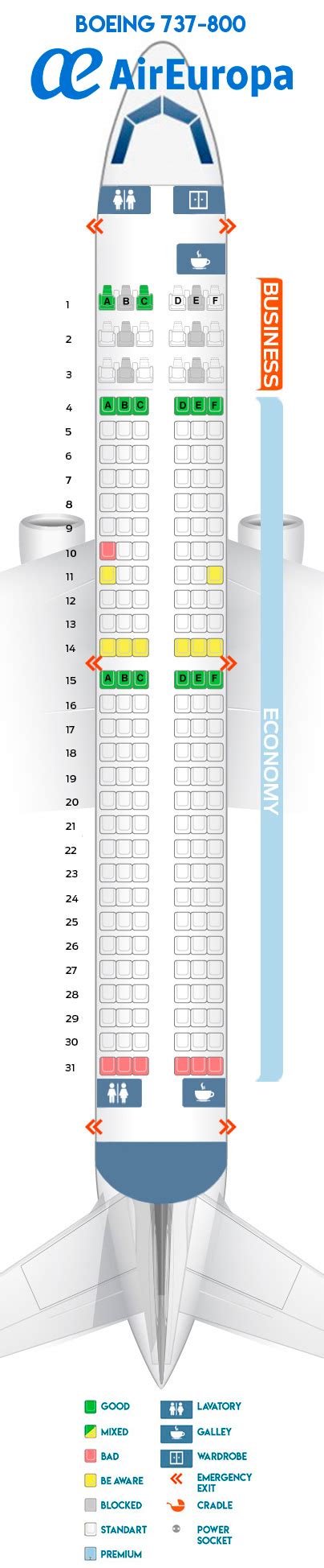 Seat map Boeing 737-800 "Air Europa". Best seats in the plane