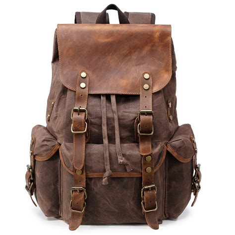 Kaukko Bags - Kemy's Canvas Leather Backpack Unisex with 15.6 Laptop Compartment