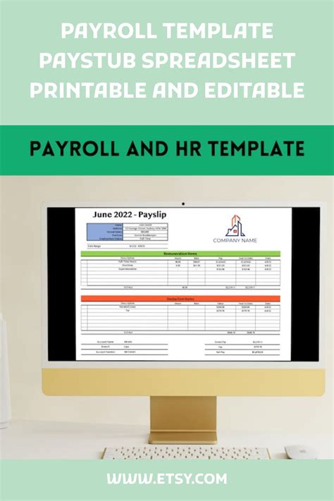 Payroll Template Paystub Spreadsheet Printable and Editable - Etsy Australia