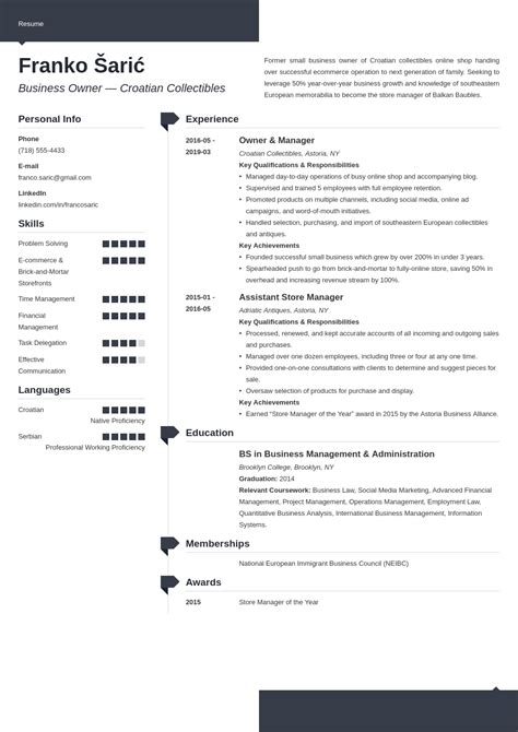 Business Owner Resume Samples (Template & Guide)