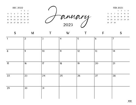 January printable calendar 2023