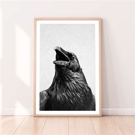 Raven Bird Print Black and White Wall Art Printable Poster - Etsy