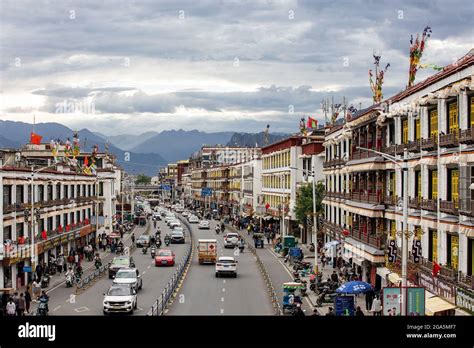 Downtown view of Lhasa city in southwest China's Tibet autonomous ...