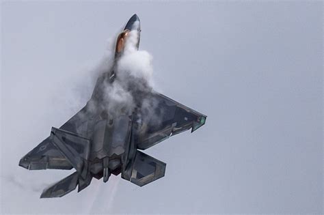 An Air Force F-22 Raptor assigned to the F-22 Raptor Demo Team flies ...