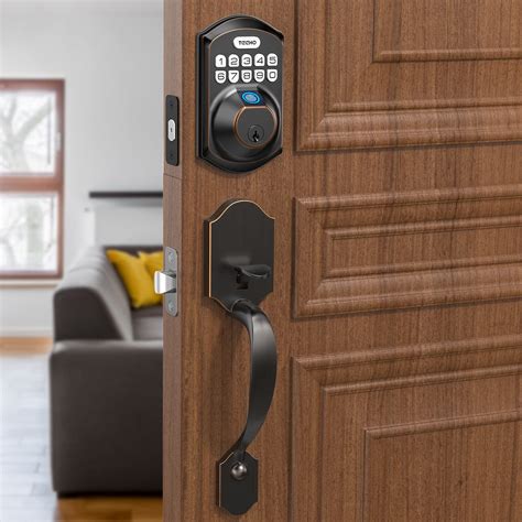 Fingerprint Keyless Entry Door Lock with Handle - TEEHO TE002H Smart Keypad Deadbolt Set for ...