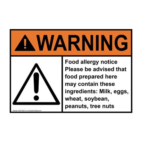 Warning Sign - Food Allergy Notice Please Be - ANSI - Safe Food Handling