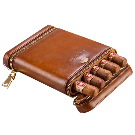 COHIBA Luxury Travel Cigar Case Holder Portable Cedar Wood leather humidor Humidifier ...