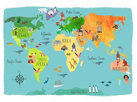 The seven continents! World Geography Map, Map Nursery, Kids World Map ...