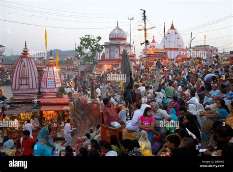 Devotees at Har-ki-Pairi ghat. Ganga aarti ceremony. Haridwar. India ...