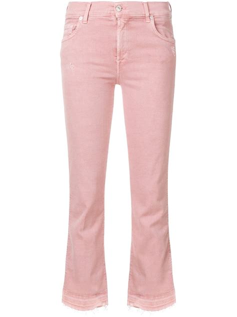 7 For All Mankind Cropped Flared Jeans In Pink | ModeSens | Designer ...