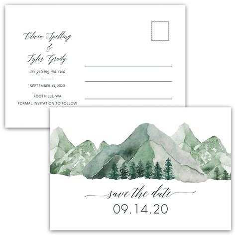 Mountain Wedding Postcard Save the Date with Pine Forest