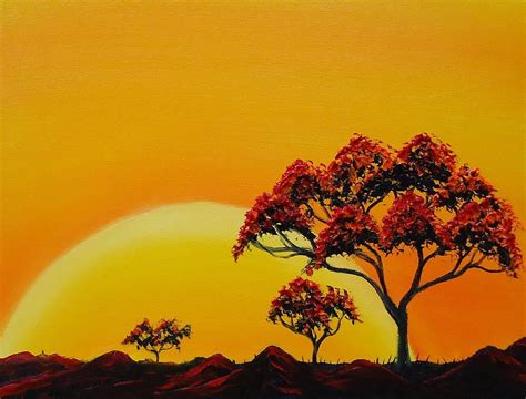 African Sunset Paintings | African Tree Sunset 1 Painting - African Tree Sunset 1 Fine Art Print ...