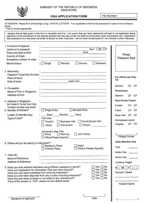 Singapore Indonesian Visa Application Form - Embassy of the Republic of Indonesia - Fill Out ...