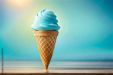 Blue ice cream cone with blue gradient background. Created with ...