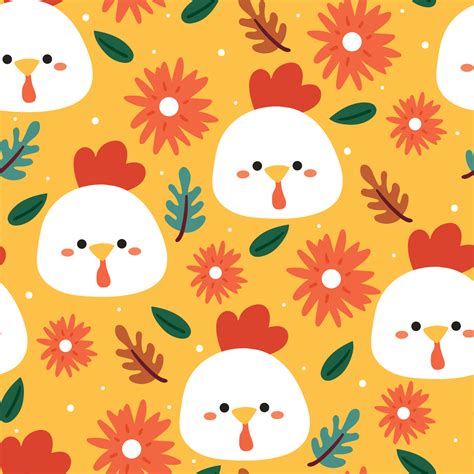 seamless pattern cartoon chicken and plant for fabric print, kids ...