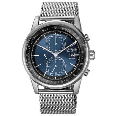 Citizen Men'S Chronograph Eco-Drive Stainless Steel Mesh Bracelet Watch ...