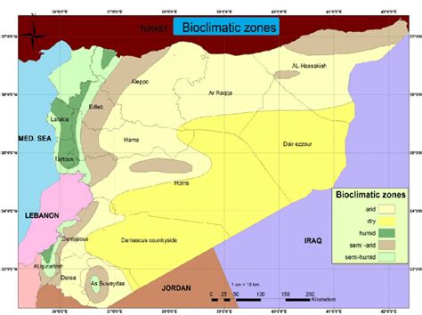 A map of Syria illustrates the different bioclimatic zones (Ministry of ...