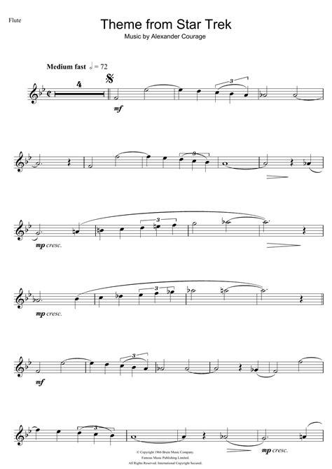 Theme from Star Trek by Alexander Courage Sheet Music for Flute Solo at ...