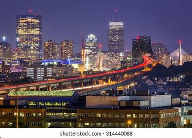 Boston Skyline Night Stock Photo (Edit Now) 677526235