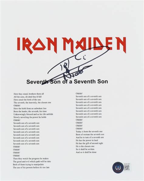 Nicko McBrain Signed "Seventh Son of a Seventh Son" 8x10 Lyric Sheet (Beckett) | Pristine Auction