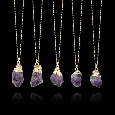 1PC Natural Purple Amethyst Gemstone Pendant Quartz Crystal Point Healing Stone Necklace Long ...