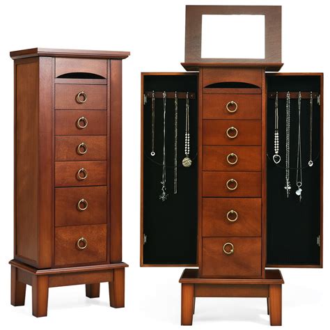 Costway Wood Jewelry Cabinet Armoire Storage Box Chest Stand Organizer Necklace - Walmart.com ...