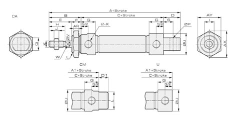 Pneumatic Cylinder 2d Cad Drawing