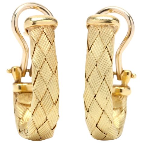 Italian 18 Karat Gold Woven Hoop Earrings at 1stDibs