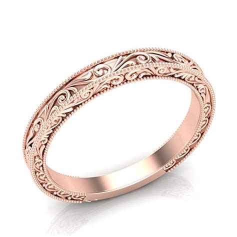 Amazon.com: 14K Rose Gold Vintage Wedding Band Filigree Band Plain Solitaire Ban...#14k # ...