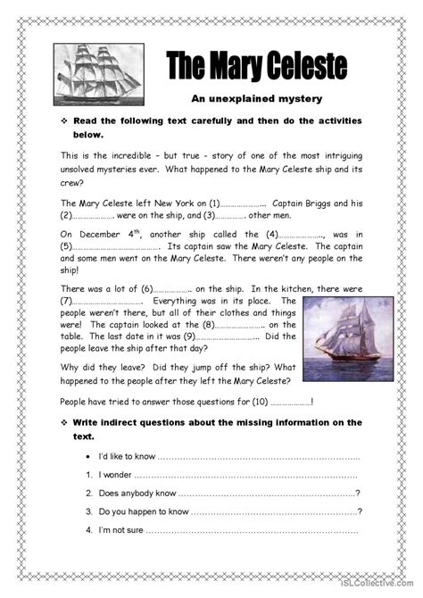 The Mary Celeste Mystery: English ESL worksheets pdf & doc