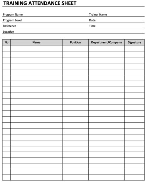 Training Attendance Sheet » The Spreadsheet Page