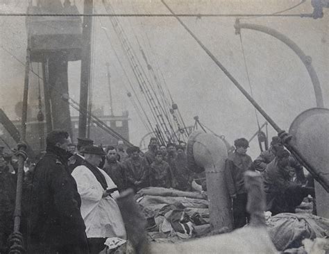 Priest praying over Titanic victims before they are buried at sea (1912 ...