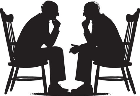 Two elderly people sitting on a chair and gossiping together clipart silhouette in black colour ...