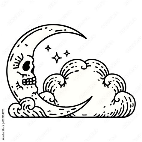 traditional tattoo of a skull crescent moon and clouds Stock Vector ...