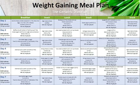 Free 7-Day Weight Gaining Meal Plan [3,000+ Calories] - The Geriatric Dietitian