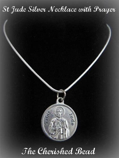 Silver Catholic St. Jude Necklace with Prayer on Back