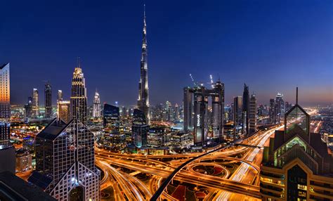 City Dubai Highway Light Night Skyscraper United Arab Emirates ...