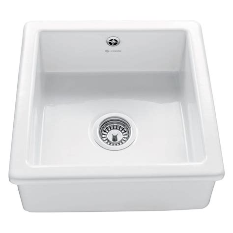 Caple Square Single Bowl Inset or Undermount White Ceramic Kitchen Sink - 460 x 460mm - Kitchen ...