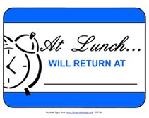 Free Printable Out to Lunch Temporary Sign