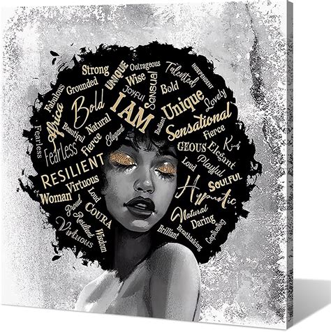 Amazon.com: OIOANA Black Art Paintings for Wall Decorations Afro African American Woman Portrait ...