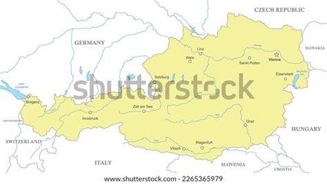 Political Map Austria National Borders Cities Stock Vector (Royalty ...