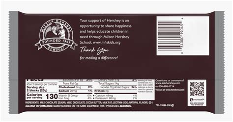 Hersheys Dark Chocolate Bar Nutrition, HD Png Download - kindpng