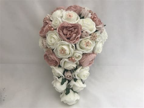 Artificial Brides Bouquet Bridal Teardrop Peonies Rose Gold