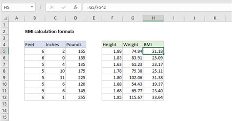 BMI calculation formula - Excel formula | Exceljet