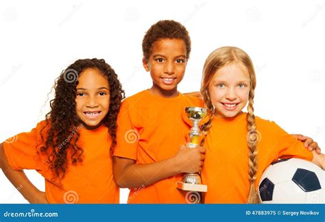 Happy Diverse Kids Winners Of Soccer Games Stock Image - Image: 47883975